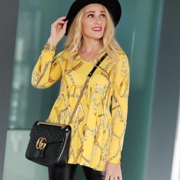 BELTS & CHAINS Yellow Tunic Top - Picture 1 of 4
